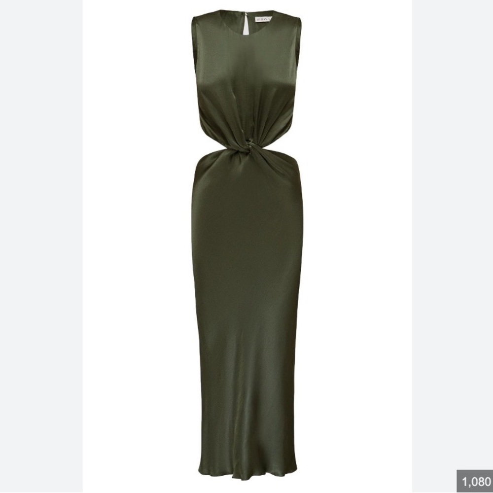 GIORGIA TWIST FRONT SLEEVELESS MIDI DRESS - FOREST